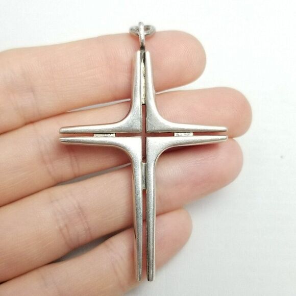 Vintage Sterling Silver Cross Pendant Signed S. Kirk And Son, Modernist Style - Picture 6 of 7